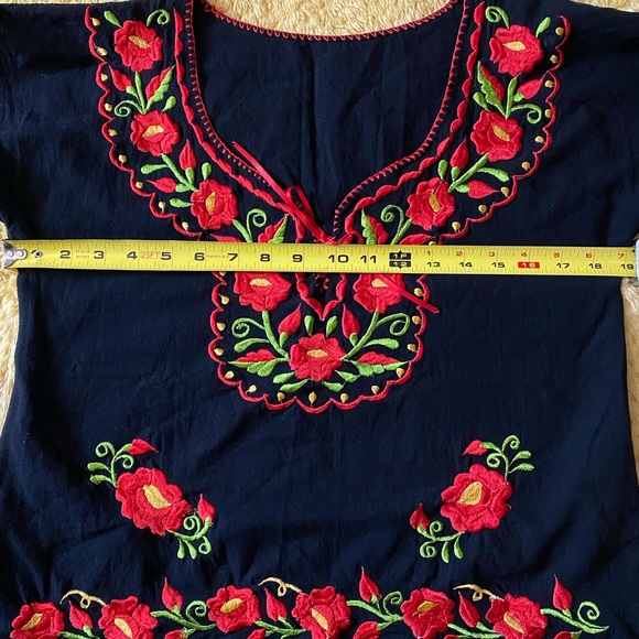 Black & Red Mexican Embroidered Blouse - Picture 2 of 3